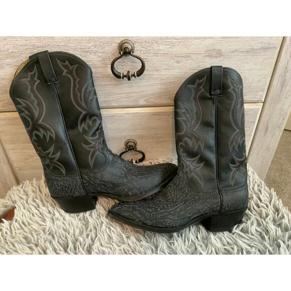 Men’s Dan Post Black Leather Cowboy Boots Red Embroidery - 11.5 - Picture 1 of 5